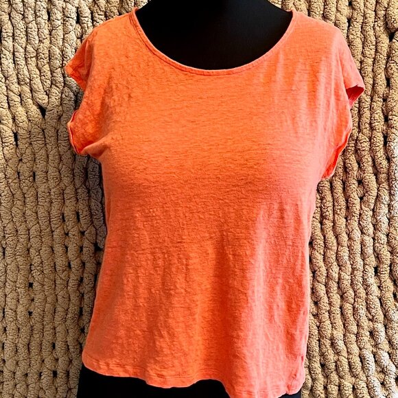 Tahari Coral 100% Linen Cap Sleeve Top Size Large - Picture 3 of 10